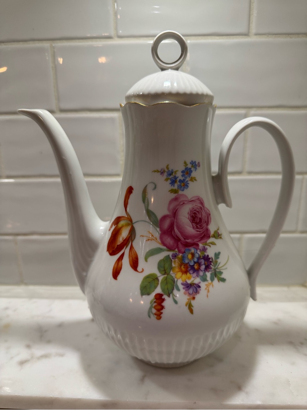 💐 Vintage STIPO Dorohoi Romanian Porcelain Coffee Pot / Teapot  Floral . Romania